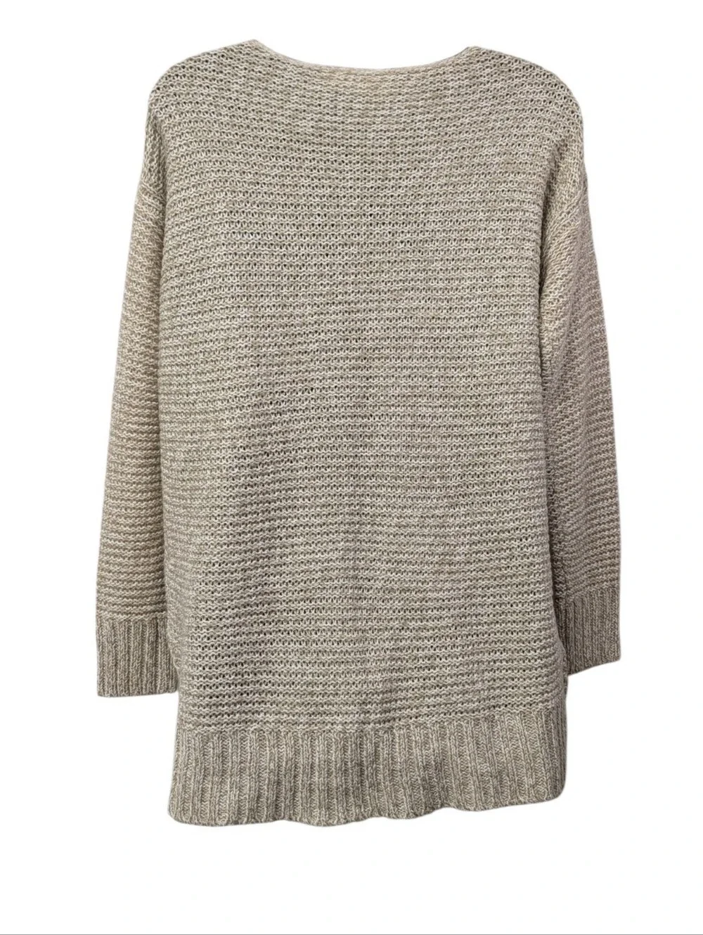 RD Style Womens Beige Knit V-Neck Pullover Sweater Long Sleeve Side Slits Sz S